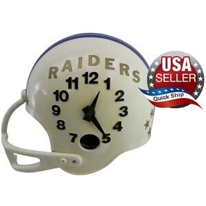 Vintage 1960s Spartus Football Helmet Wall Clock White Blue Stripe •Perfect Time